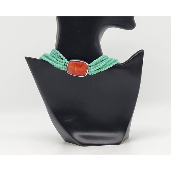 Vintage Signed GIVENCHY Faux Jade Green Resin Multi Strand Bead Choker Necklace - Picture 5 of 13